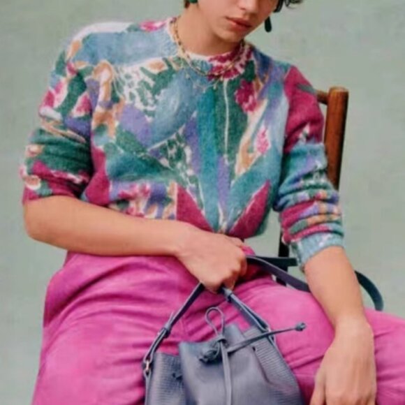 BEST Sezane Ines Jumper Sweater Multicolor Floral French Knit Causal Wool - Picture 4 of 11